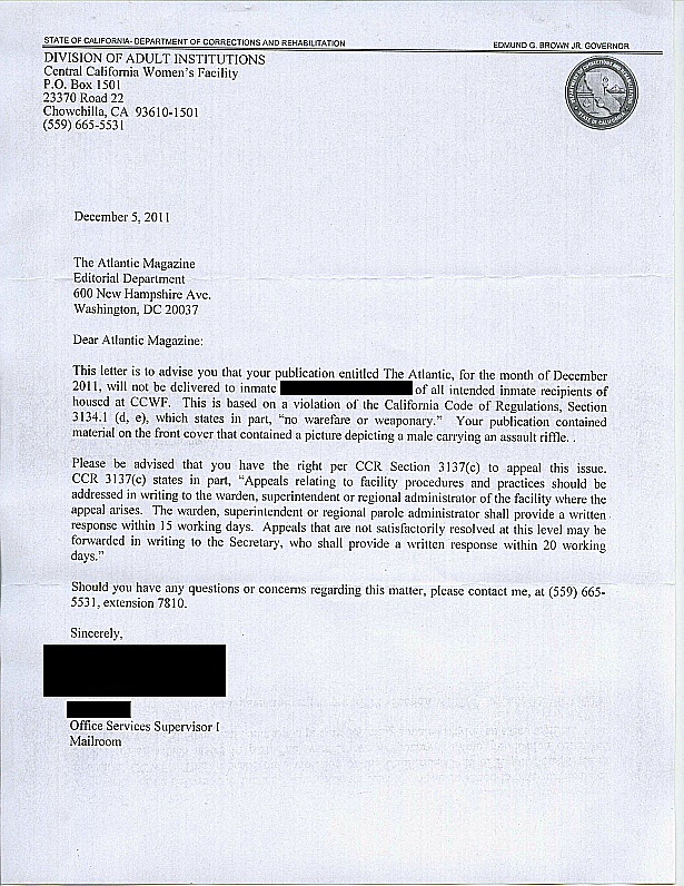 California Prison Letter