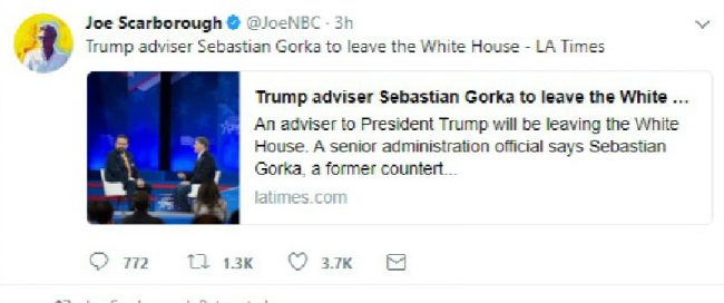 Scarborough Others Share Months Old Article Reporting Seb Gorka Leaving White House