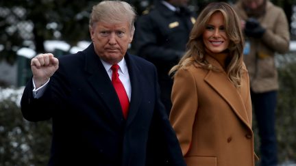 WASHINGTON, DC - FEBRUARY 01: U.S. President Donald Trump (C) departs the White House with first lady Melania Trump (R) and their son, Barron (L), February 01, 2019 in Washington, DC. Trump is scheduled to travel to his home in Florida this weekend. (Photo by Win McNamee/Getty Images)