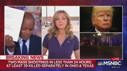 Kendis Gibson Holds up Print-Outs of Trump Tweets