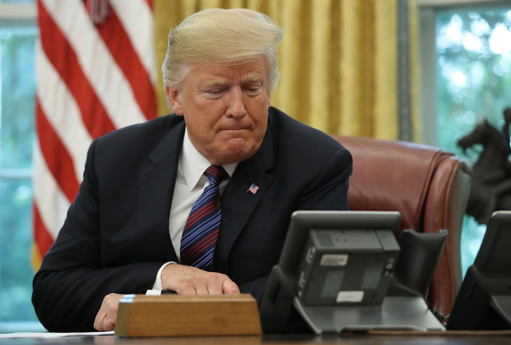 President Donald Trump on speakerphone