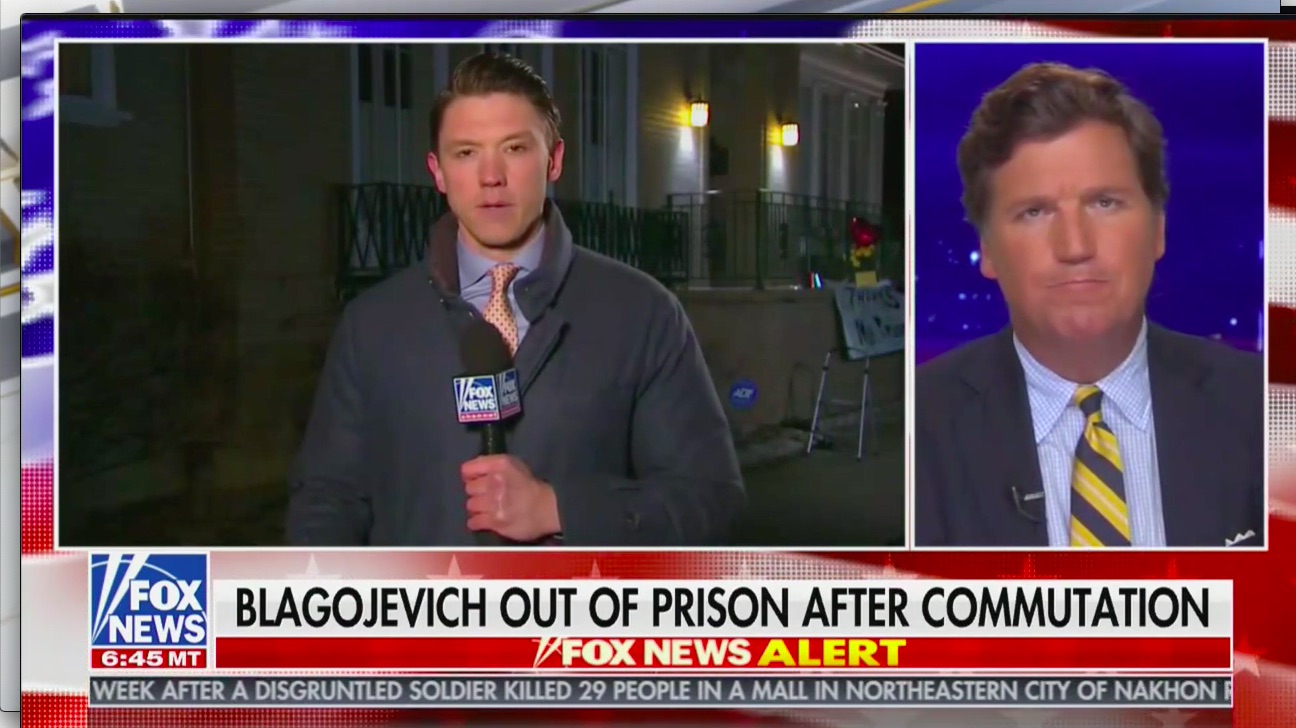 Tucker Carlson Offers No Reaction to Trump's Clemency for Rod Blagojevich