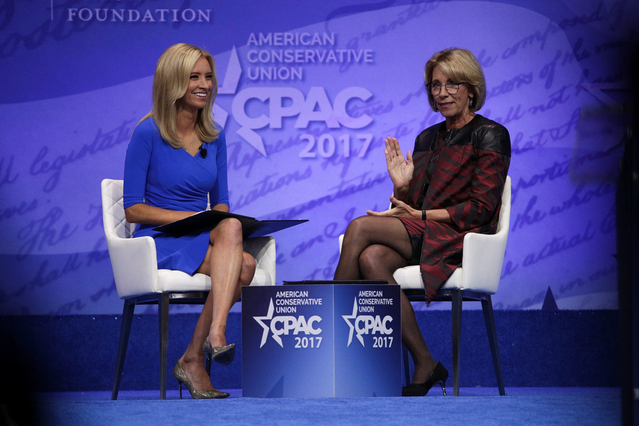 Secretary of Education Betsy DeVos with Trump campaign's Kayleigh McEnany at CPAC