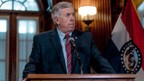 Mike Parson at a press conference