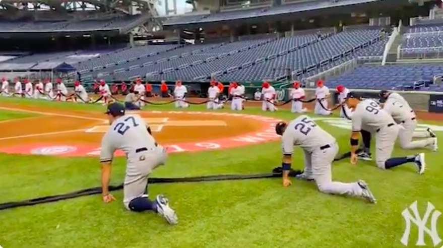 MLB Opening Day: Yankees, Nationals players kneel before national