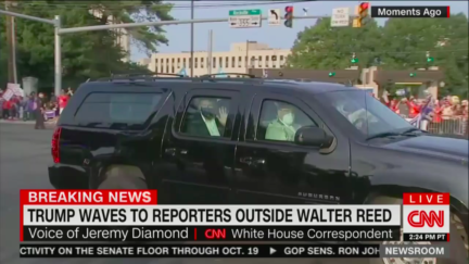 trump in suv outside walter reed