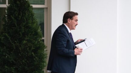 Mike Lindell Leaving Oval Office Carrying Notes Appearing to Call for 'Martial Law'