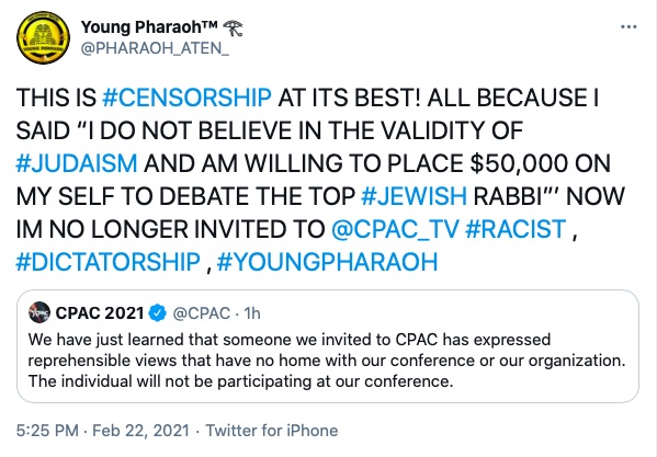 Young Pharaoh Responds to CPAC Cancellation