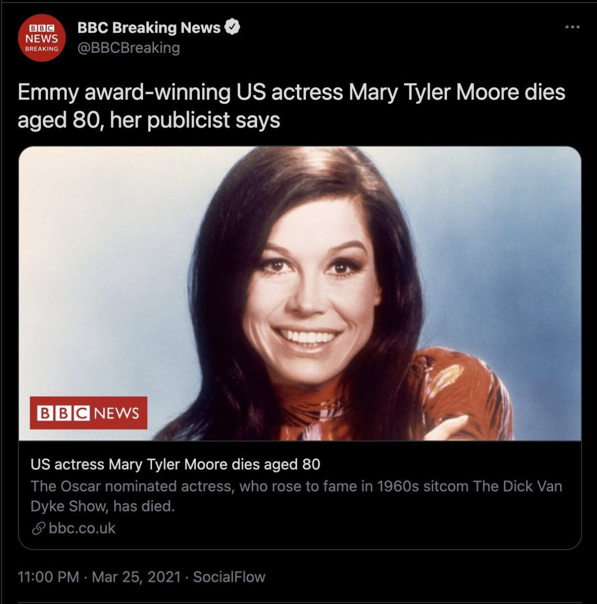 bbc mary tyler moore tweet