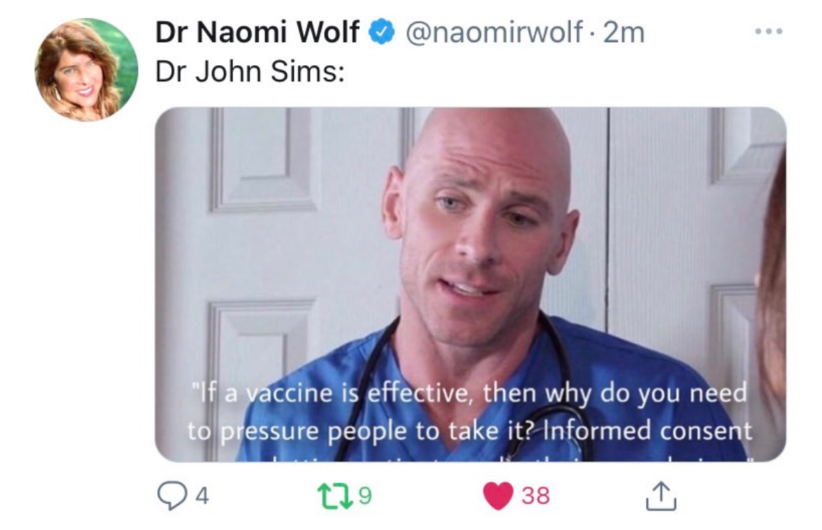 Naomi Wolf Duped By Fake Anti Vax Quote From Male Porn Star