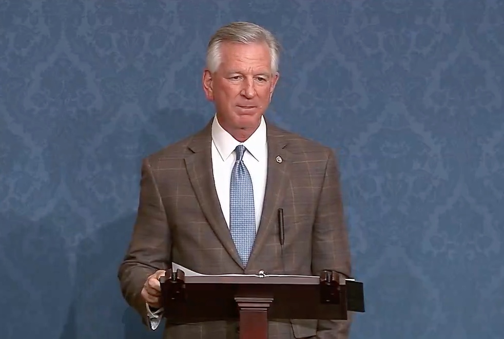 Tommy Tuberville speaks on the Senate floor