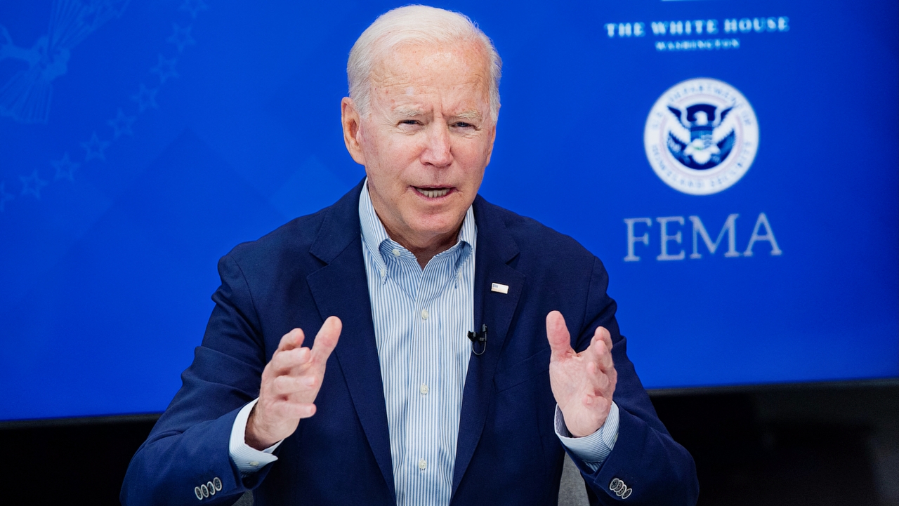 US President Joe Biden speaks during a virtual briefing by Federal Emergency Management Agency officials on preparations for Hurricane Ida, in the South Court auditorium of the White House in Washington, DC, on August 28, 2021. - Authorities in Louisiana and elsewhere on the US Gulf Coast issued increasingly dire sounding warnings Saturday as Hurricane Ida, a storm expected to pack powerful 130mph (209kph) winds, moved with unexpected speed toward the New Orleans area.