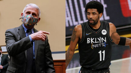 Dr. Anthony Fauci (L) discusses NBA stars like Kyrie Irving (R).