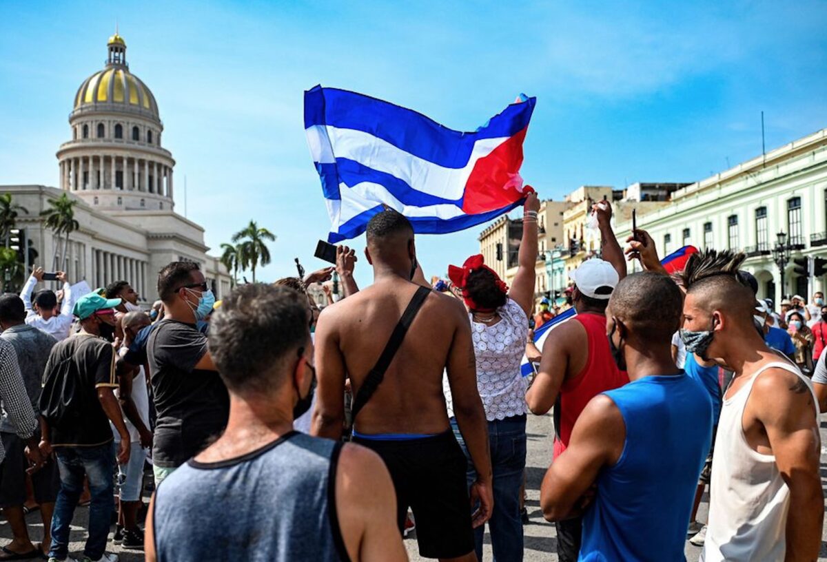 Cuba Protesters with Cuban Flag