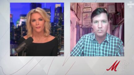 Tucker Carlson being interviewed by Megyn Kelly