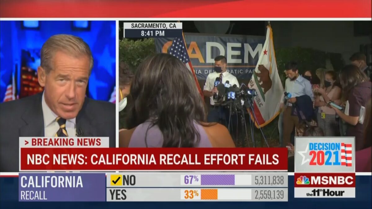Brian Williams Covers CA Recall Results