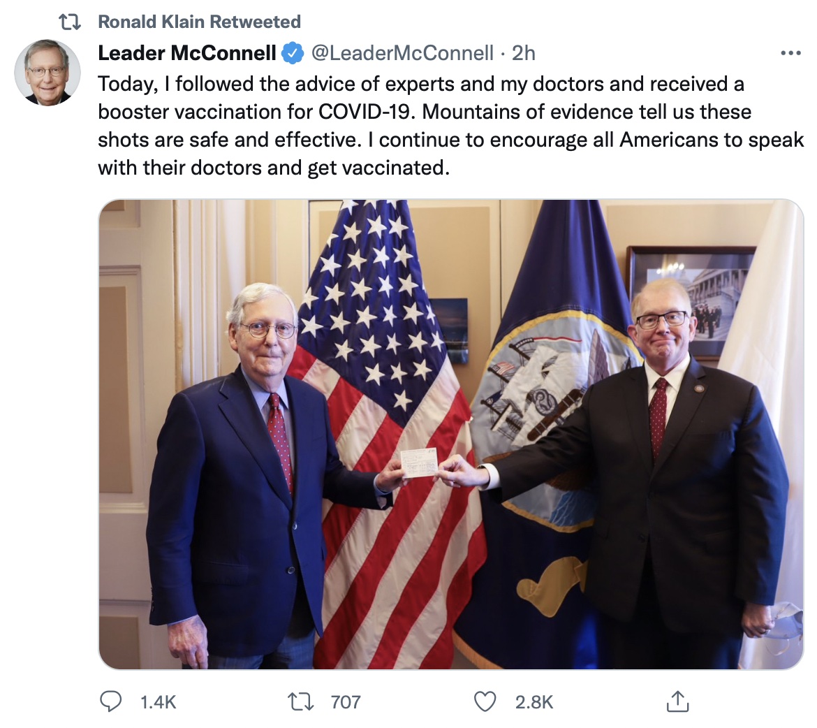 Ron Klain RTs Mitch McConnell on Booster Shots