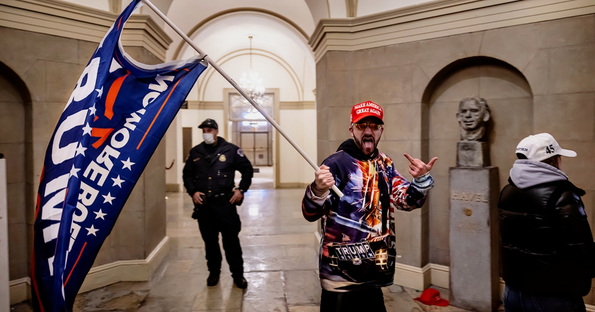 WASHINGTON, DC - JANUARY 6: Supporters of US President Donald Trump protest inside the US Capitol on January 6, 2021, in Washington, DC. - Demonstrators breeched security and entered the Capitol as Congress debated the 2020 presidential election Elect