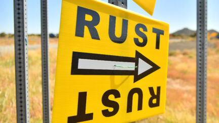Sign directing to Rust set in New Mexico