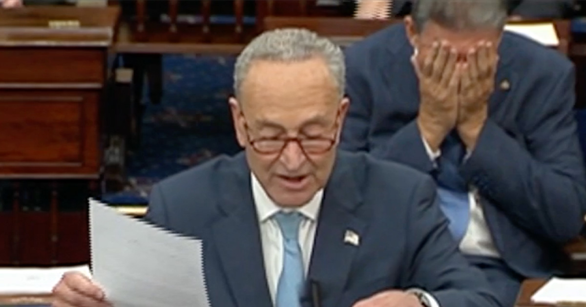 Manchin Buries Head in Hands Behind Chuck Schumer