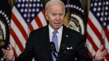 President Joe Biden speaks during a press conference in the