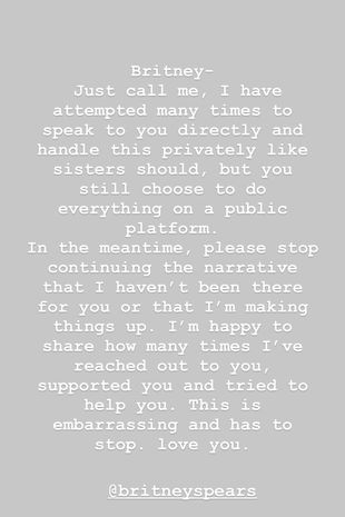 Jamie-Lynn Spears Insta story about Britney