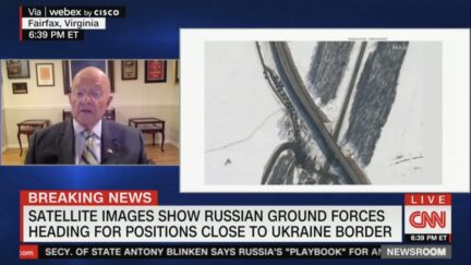 CNN screenshot showing satellite images of russian troops along Ukrainian border