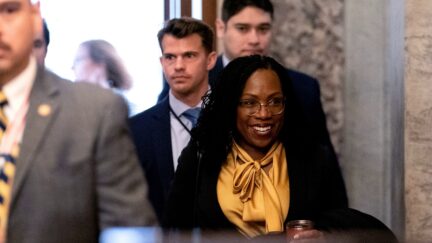 US Supreme Court nominee, Judge Ketanji Brown Jackson, arrives at the US Capitol as she begins her confirmation process on Capitol Hill in Washington, DC, on March 2, 2022. (Photo by Stefani Reynolds / AFP) (Photo by STEFANI REYNOLDS/AFP via Getty Images)