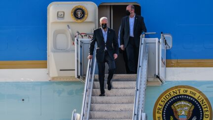 RZESZOW, POLAND - MARCH 25: US. President Joe Biden disembarks Air Force One at Rzeszow Airport on March 25, 2022 in Rzeszow, Poland. President Joe Biden meets with NATO allies as they coordinate reaction to Russia's war in Ukraine, which has entered its second month. (Photo by Omar Marques/Getty Images)