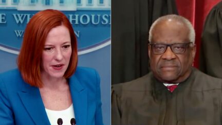 Jen Psaki Wishes Justice Clarence Thomas 'Speedy Recovery' — Only After Being Asked 30 Minutes Into Press Briefing split image