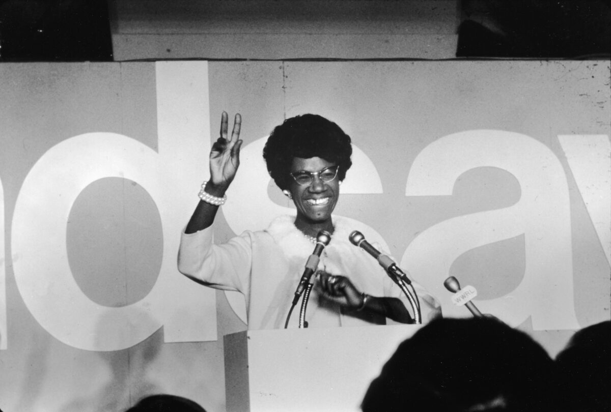 Shirley Chisholm gives the victory sign