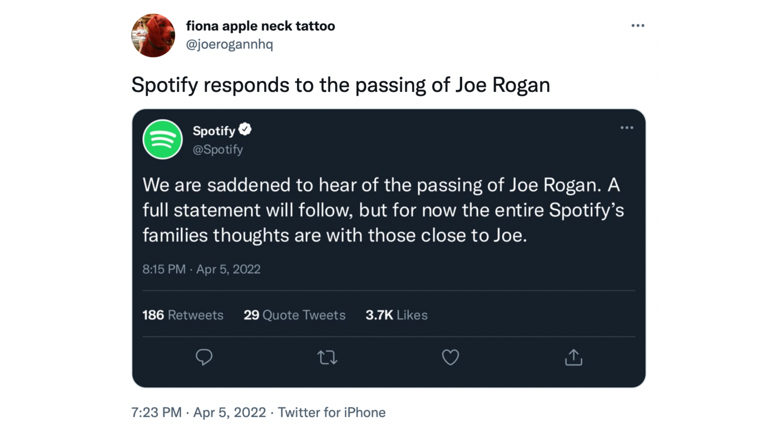 Joe Rogan Death Tweet Spotify