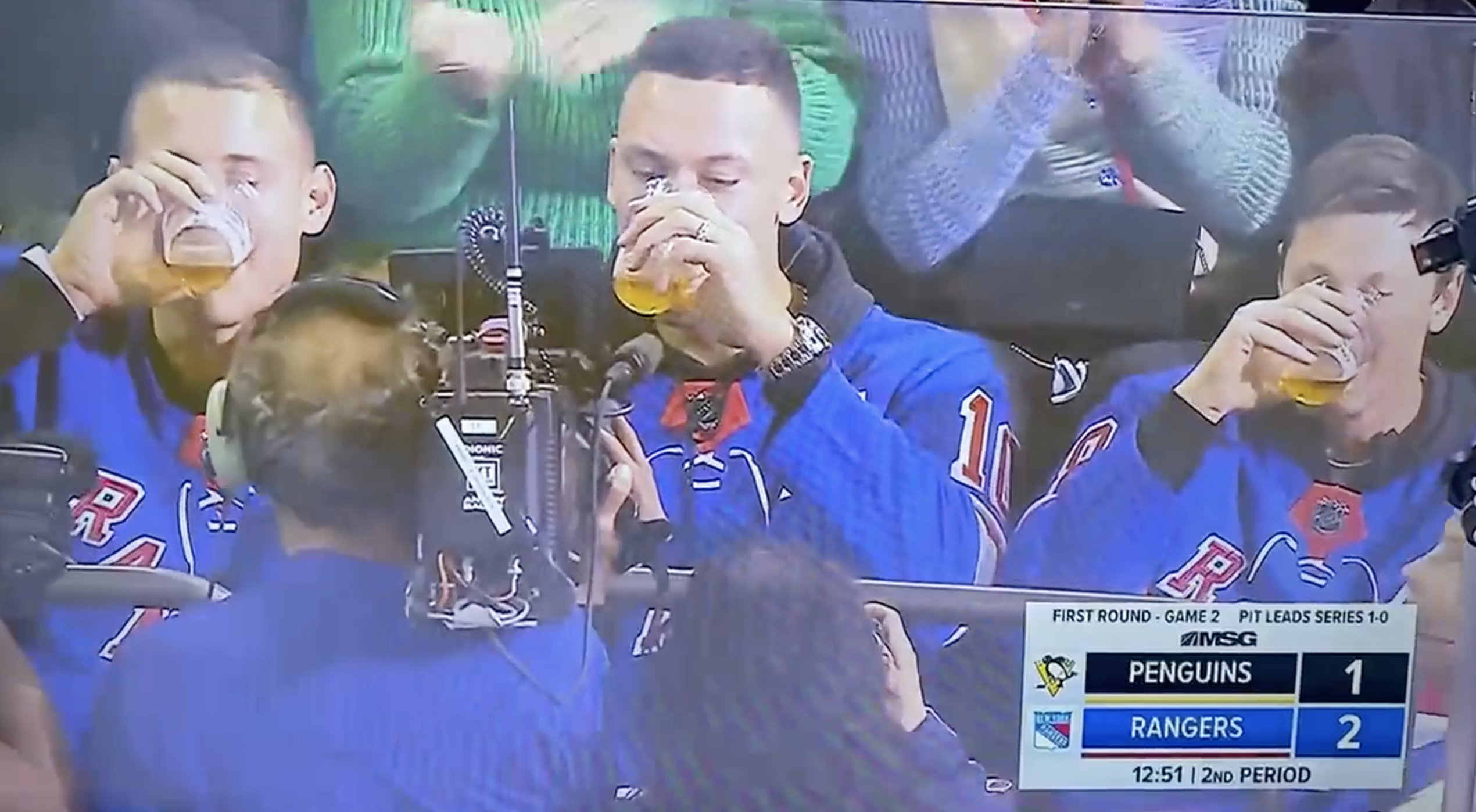 Watch: Aaron Judge and Yankees teammates chug beers at MSG during Rangers  playoff game 