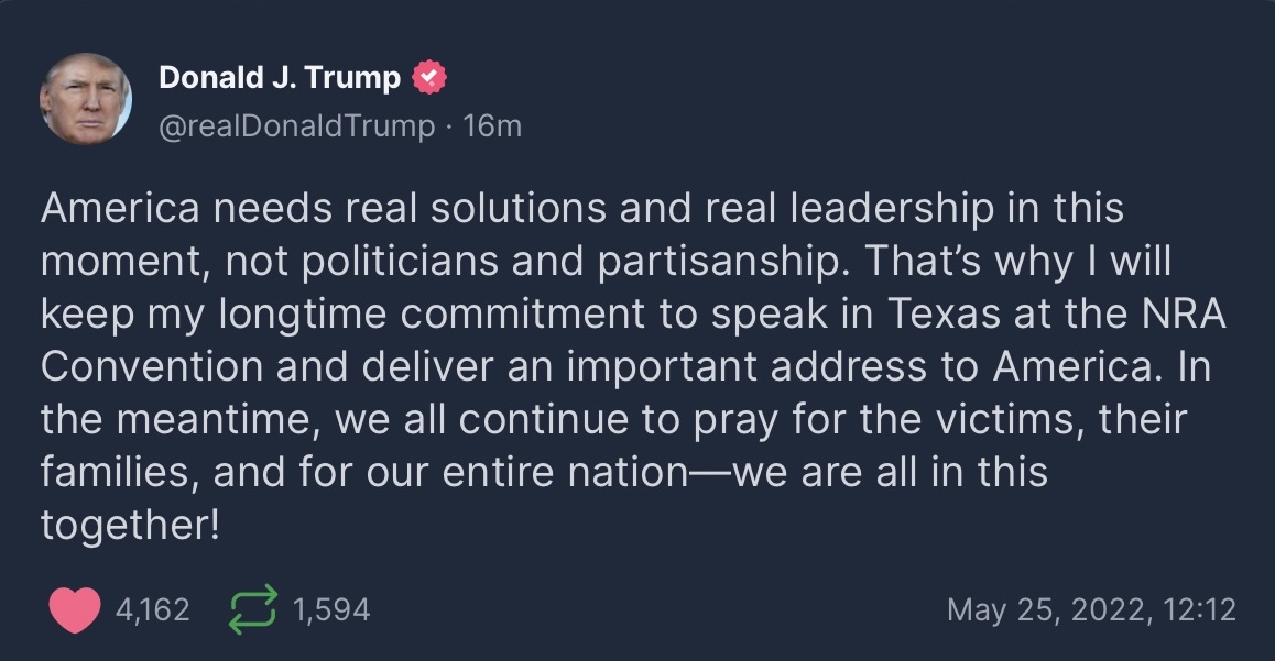 Trump Still Going to NRA Convention After TX School Shooting