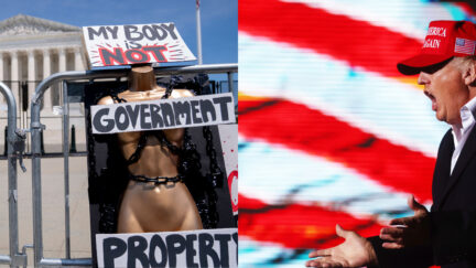 L - Supreme Court abortion rights protest R - Donald Trump split image Getty images