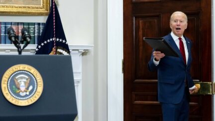 US President Joe Biden answers a question from a reporter as he leaves after speaking about the DISCLOSE Act in the Roosevelt Room of the White House in Washington, DC, September 20, 2022. - The act aims to reform federal campaign finance by providing for greater and faster public disclosure of campaign spending