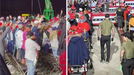 Trump Team Sends Goons Into Rally Crowd to Shut Down QAnon Salutes - Says They Are Not Security But 'Guest Management'