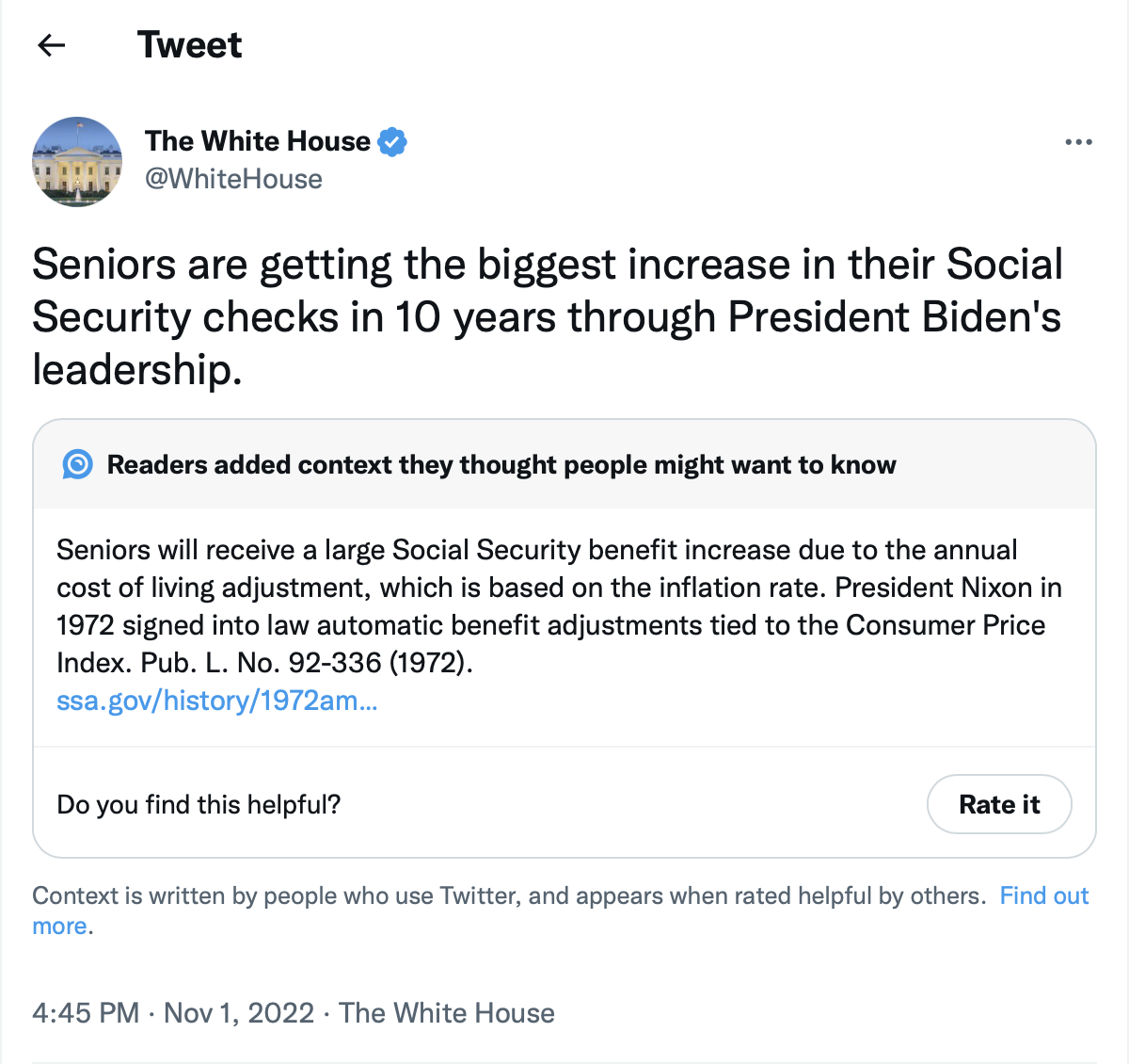 Twitter Fact Checks White House On Social Security Claim