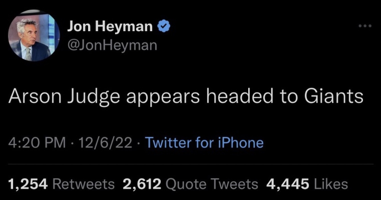 Jon Heyman Arson Judge Appears Headed To Giants Tee Shirt - Snowshirt