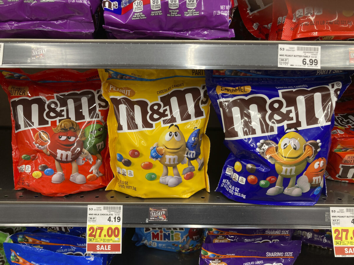 M&Ms packages showing spokescandies characters