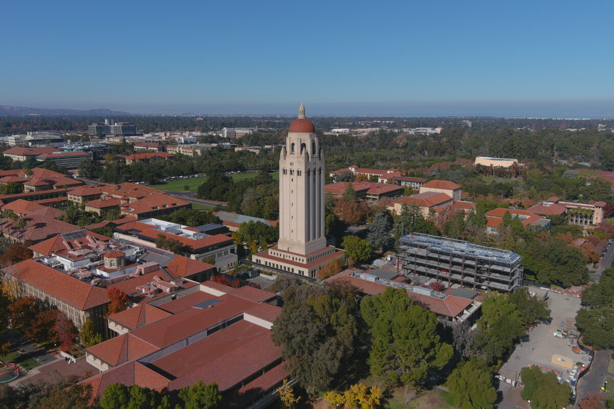 Aerial photo of Hoover Tower at Stanford University in California
