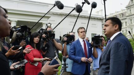 White House spokesman Raj Shah talks to reporters about the FBI investigation of Supreme Court nominee Brett Kavanaugh outside the West Wing of the White House in Washington, Thursday, Oct. 4, 2018.