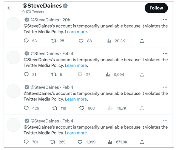Steve Daines Twitter Suspended
