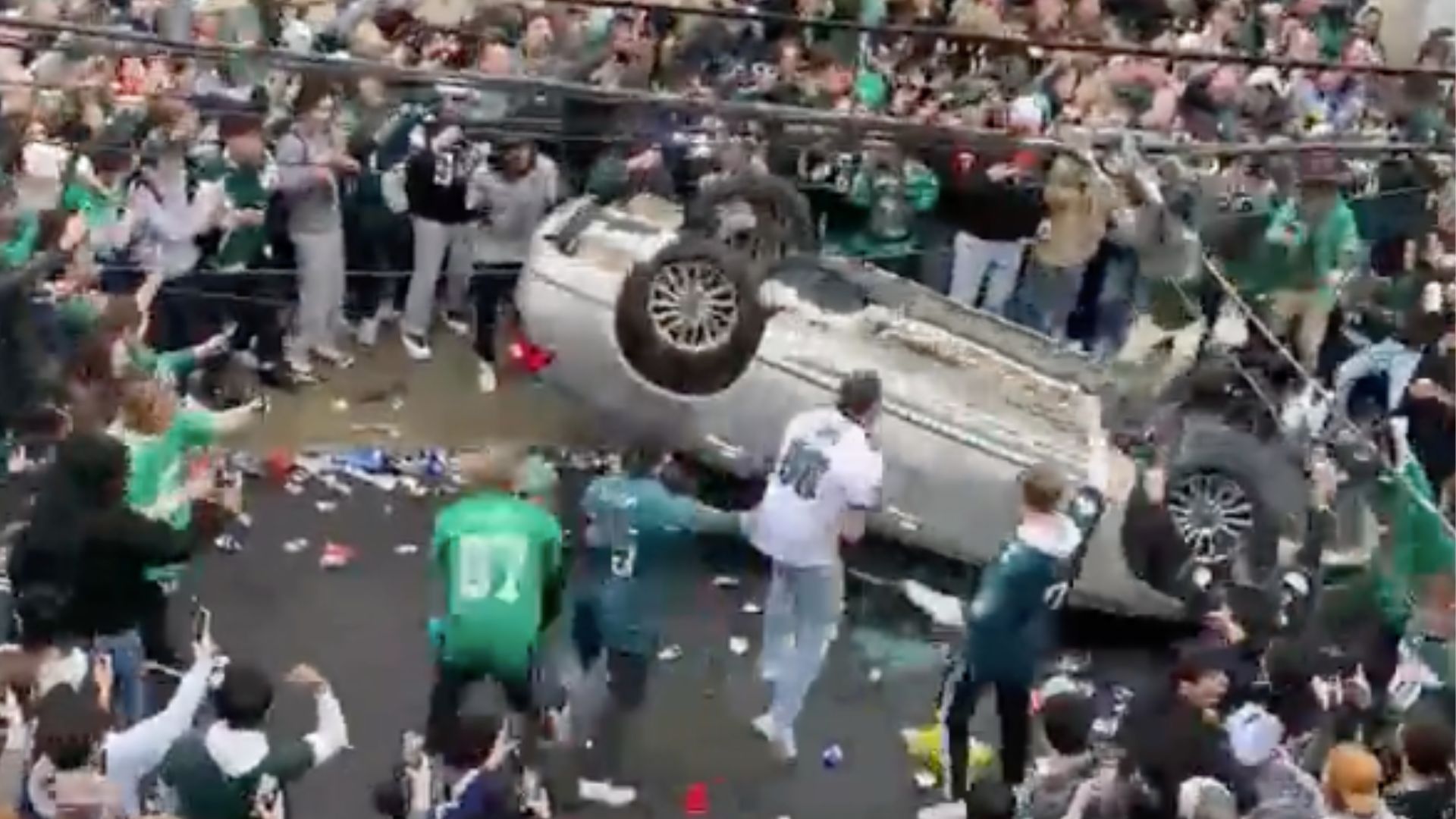 WATCH: Eagles Fans Pregame Super Bowl LVII By Flipping Parked Car