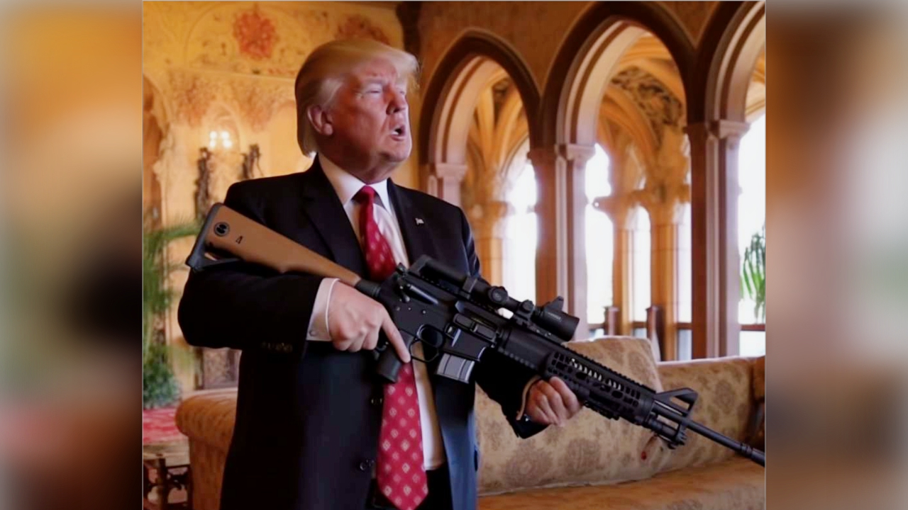 1 'Killing Me!' Trump Haters Having a Field Day With AI-Generated Photos of Cops Nailing and Jailing Trump - Mar-a-Lago AR-15