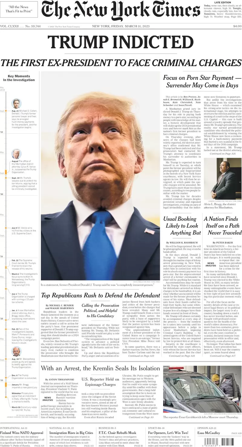 Newspapers Covers Of Trump's Historic Indictment