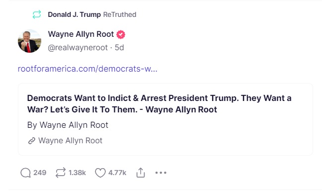 Trump Posts Supporter's Idea For Revenge Over Arrest Threat