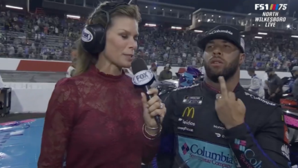 Bubba Wallace giving middle finger