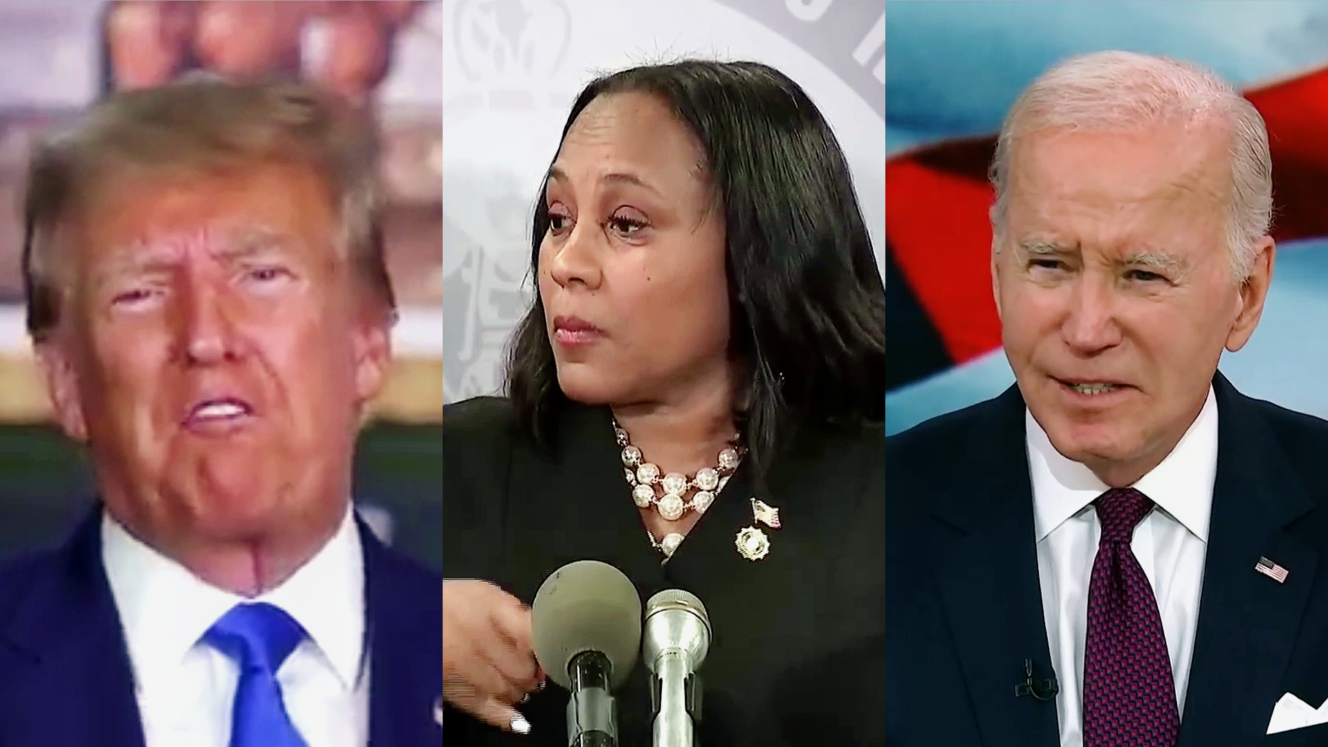 Donald Trump Fani Willis Joe Biden split image 3-shot