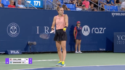 Maria Sakkari argues with Danielle Collins at the Canadian Open